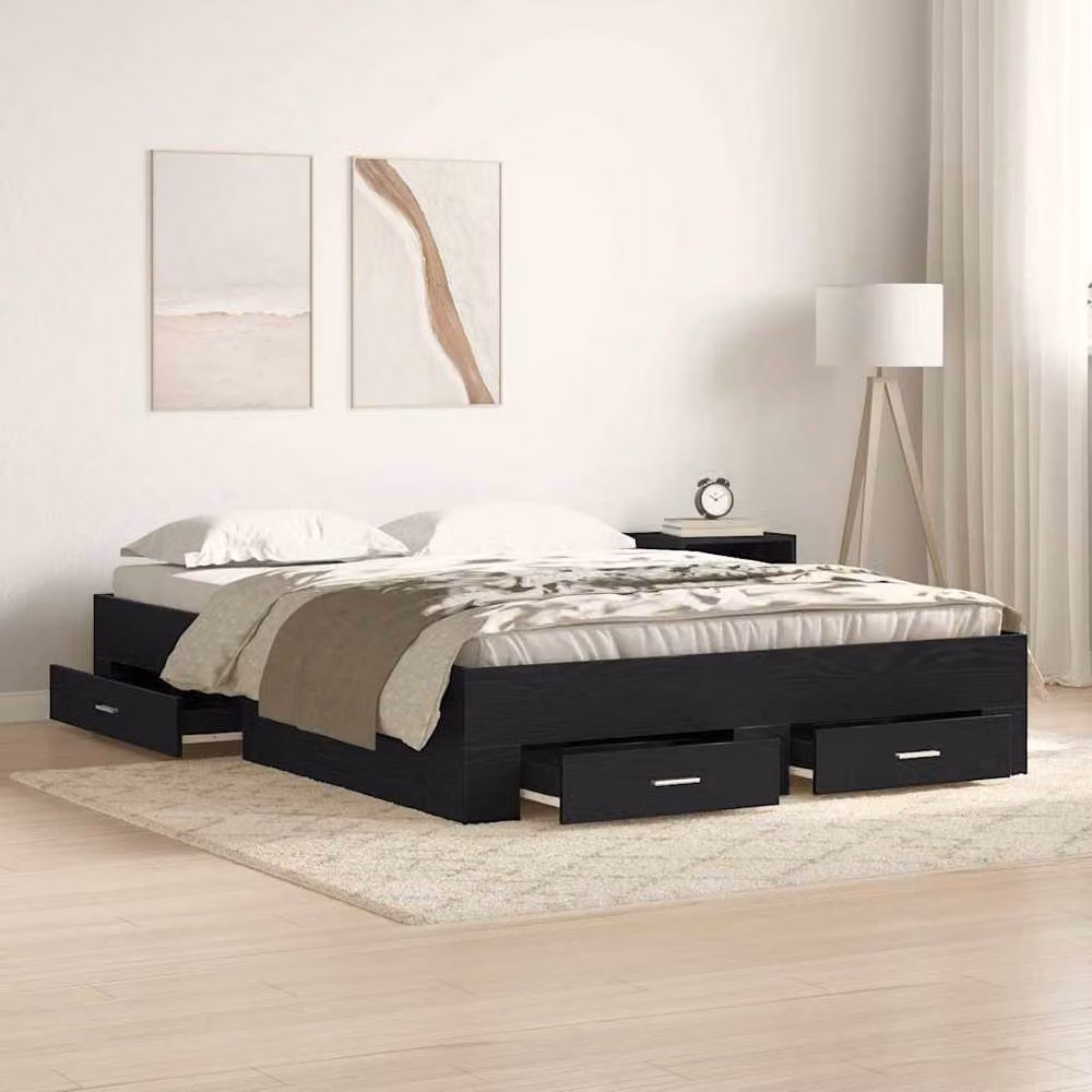 Berkfield Home Modern Bed Frame with Drawers in Black Oak, W/D/H: 135 x 190 x 32 cm – 2