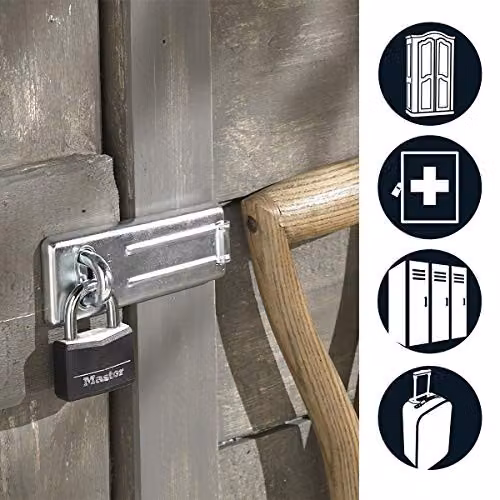 Master Lock Aluminium Key Padlock with Black Vinyl Cover, W: 4 cm, H: 5.9 cm, D: 1.3 cm – 2
