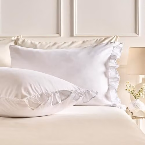 OHS 2 Pack White Microfibre Frill Edge Pillowcases with Envelope Closure