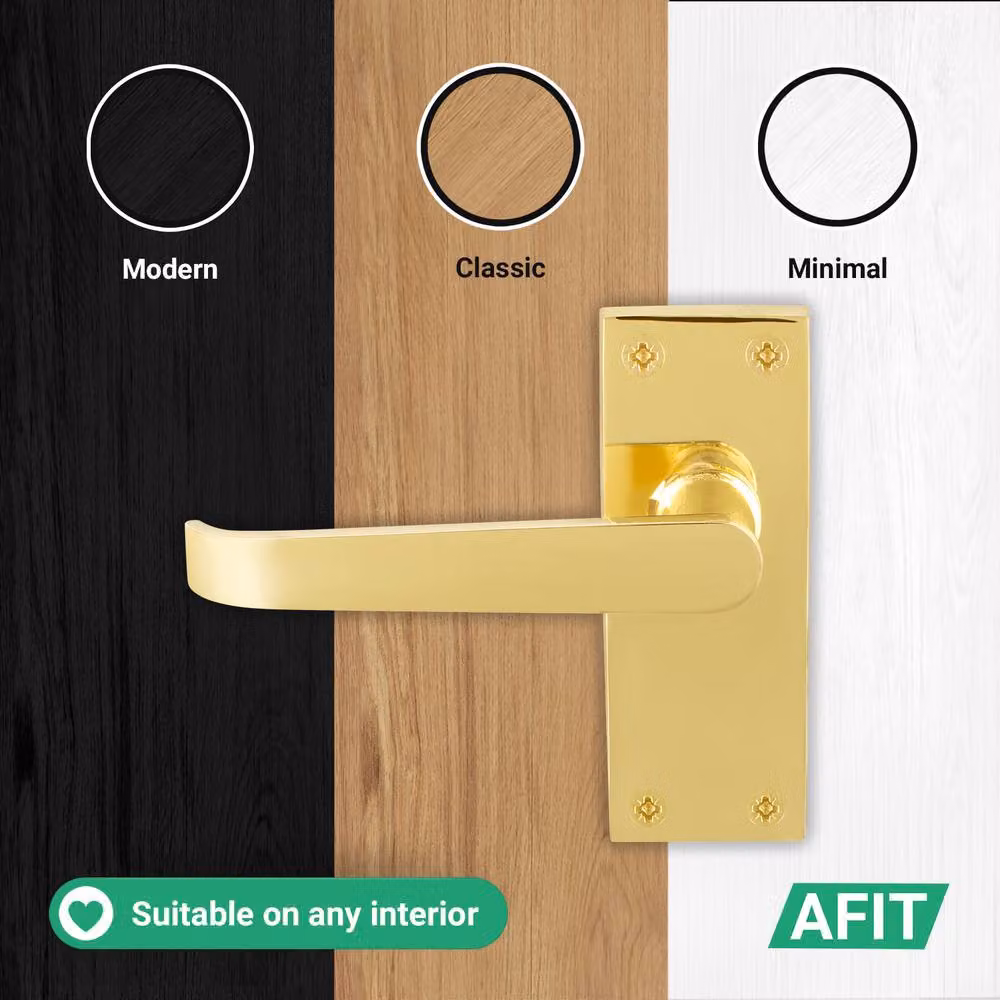 AFIT Polished Brass Door Handles with Latch, 4 Pairs in Gold, W/D/H: 15 x 15 x 15 cm – 4