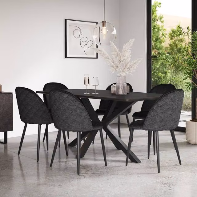 More4Homes Juno Concrete Ceramic Rectangular Dining Table and 8 Raye Black Velvet Chairs – 1