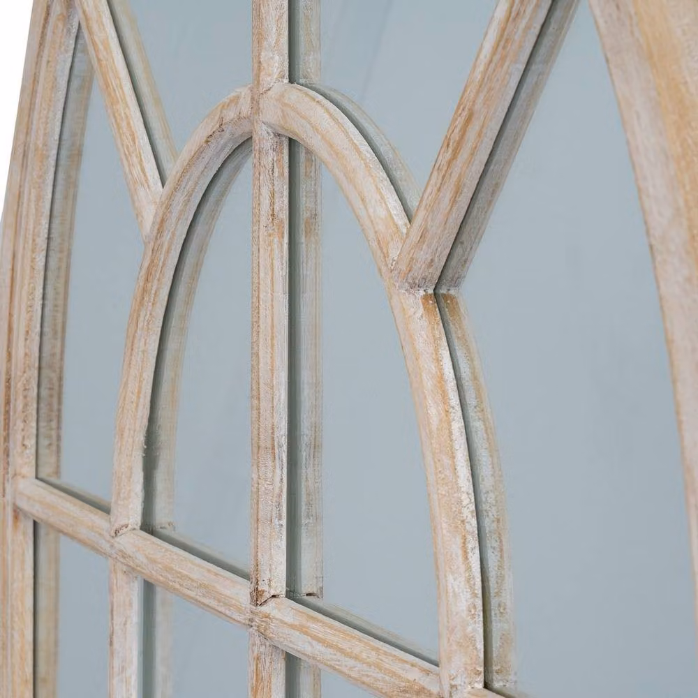 Lemon Pavilion Washed Wood Arched Window Mirror in Brown, W135 x H90 cm – 2