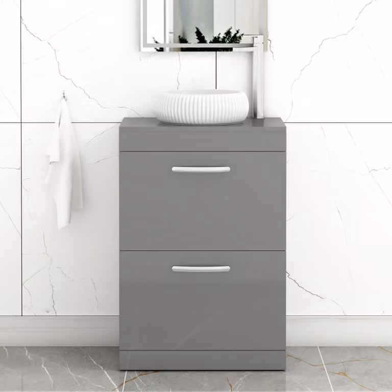 Royal Bathrooms Turin 500mm Floor Standing 2 Drawer Vanity Unit with Countertop Basin in Indigo Grey Gloss