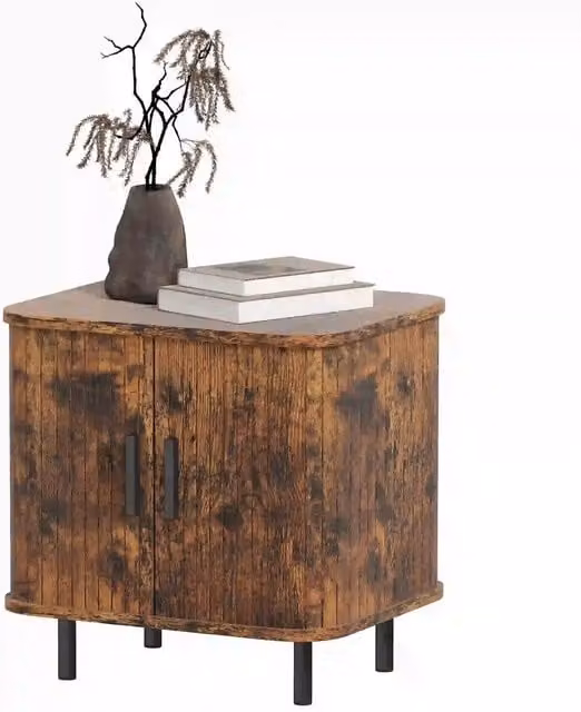 Furnold Industrial Bedside Table Nightstand with Storage in Rustic Brown