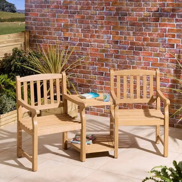 Rowlinson Tuscan Companion Seat in Natural Brown Acacia Wood, W174 x D73 x H91 cm