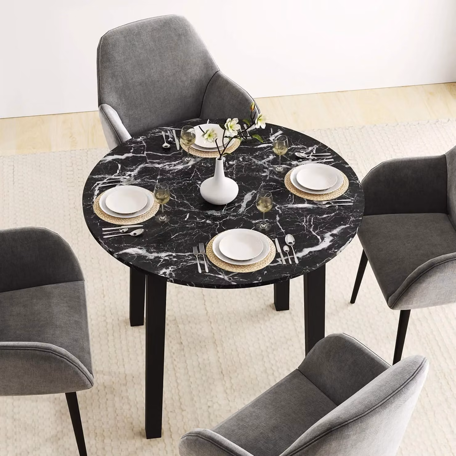 Costway Round Black Dining Table with Rubberwood Legs – 5