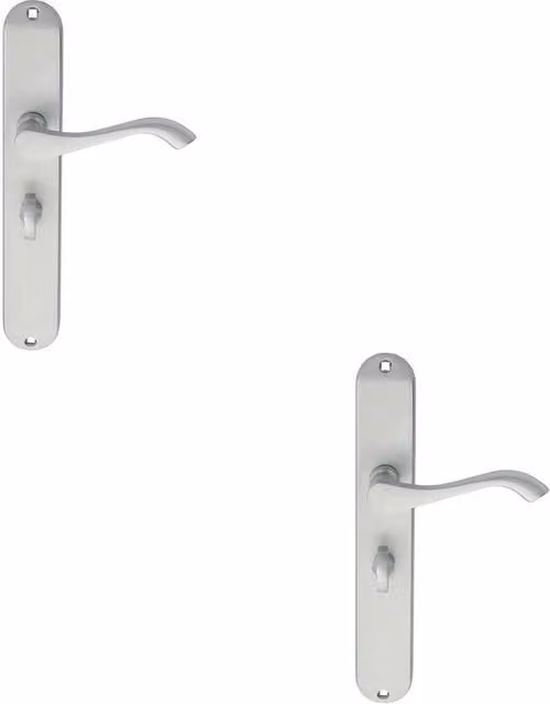 Loops 2x Pair Curved Handles with Long Slim Bathroom Backplate in Satin Chrome, 241 x 40 mm