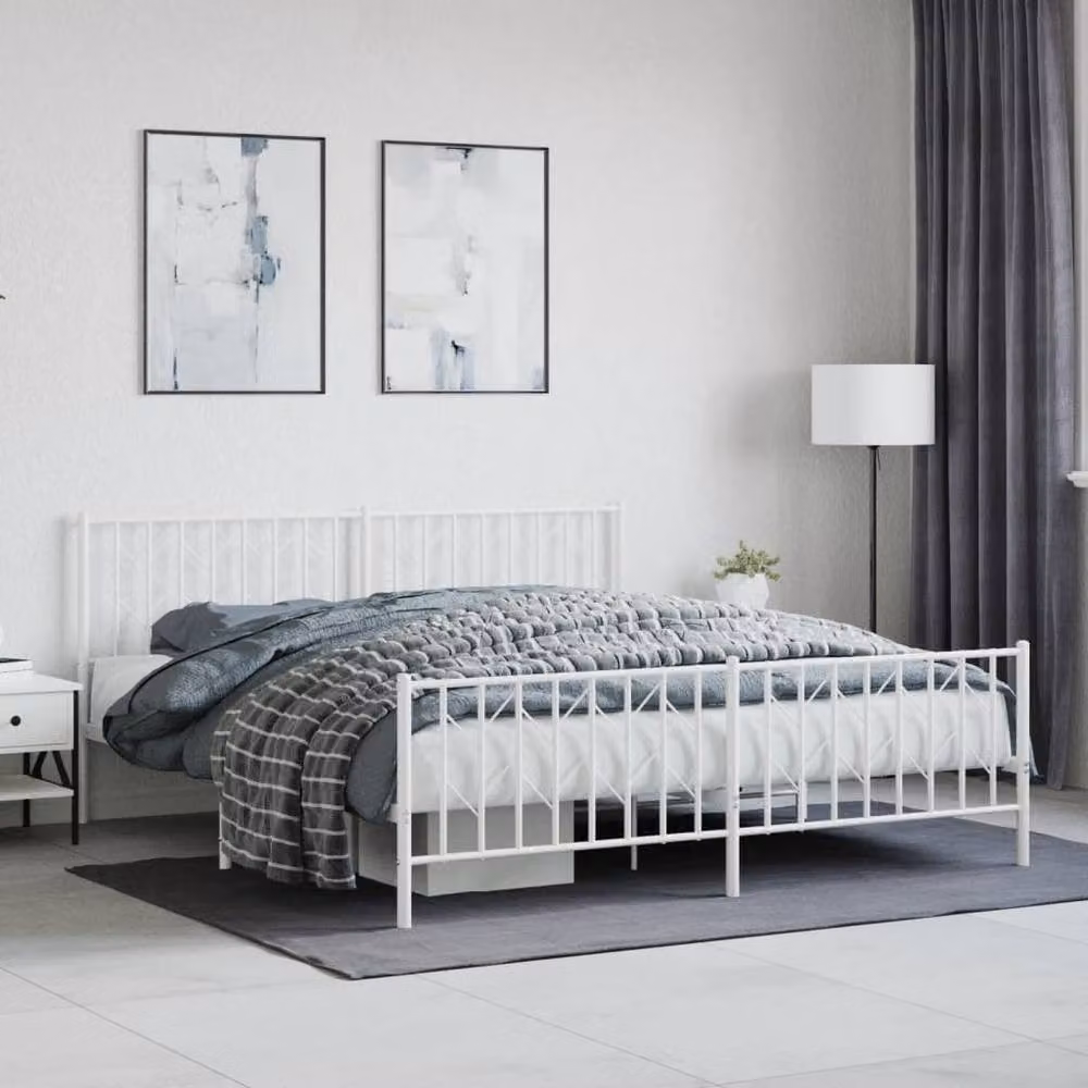 Berkfield Home Metal Bed Frame with Footboard, White, W: 183 cm, D: 187 cm, H: 90 cm – 2