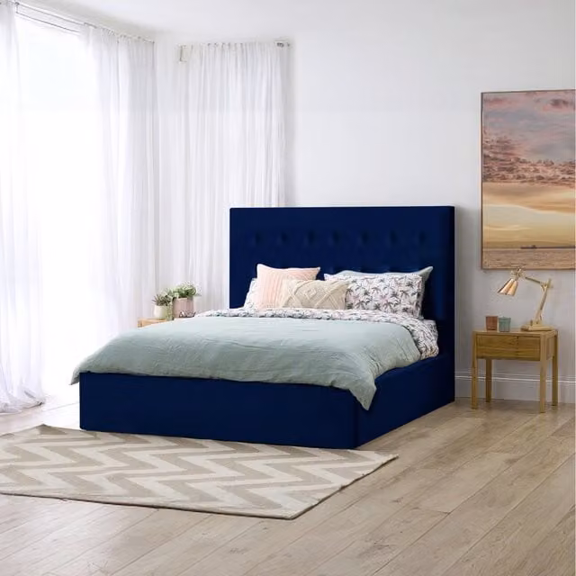 Desire Deco Serena Blue Velvet Upholstered Storage Bed Superking 200 x 200 cm