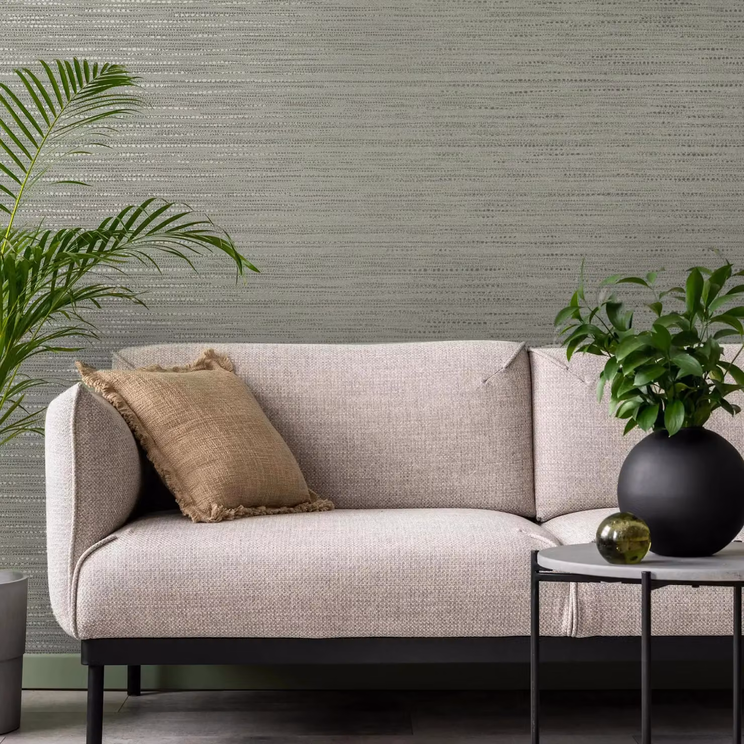 Boutique Chunky Weave Textured Plain Sage Green Wallpaper, Width: 52 cm – 2