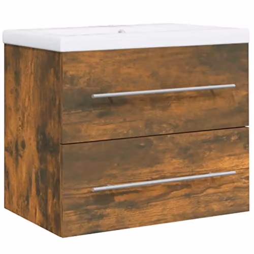 vidaXL Wall-Mounted Sink Cabinet with Built-in Basin in Smoked Oak Brown – 1