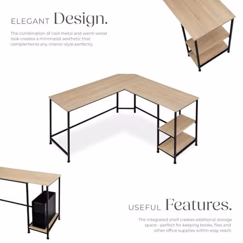 tectake Corner Desk in Industrial Design with Oak MDF and Black Metal Frame, W/D/H: 200 x 138 x 75.5 cm – 4