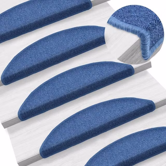 Berkfield Home Non-Slip Self-Adhesive Stair Mats, 10 Pack, Blue, W/D/H: 56 x 17 x 3 cm