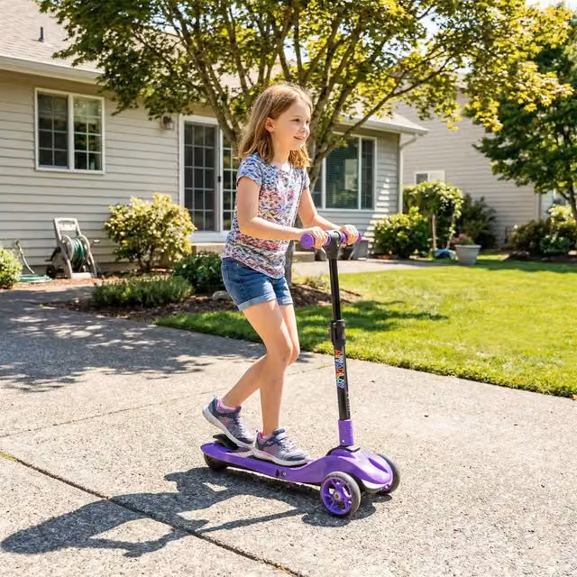 AIYAPLAY Foldable Kids Electric Scooter with Brake and Height Adjustable Metal Frame, Purple