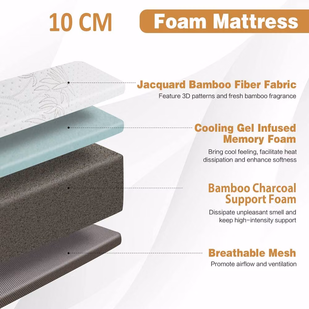 Gymax Double Size Folding Memory Foam Mattress with Cool Gel and White Bamboo Mesh Cover, W: 140 cm, L: 200 cm – 3