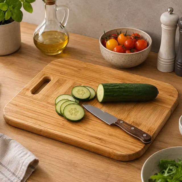 Orsina Bamboo Round Edge Chopping and Serving Board with Handle in Natural Brown – 2