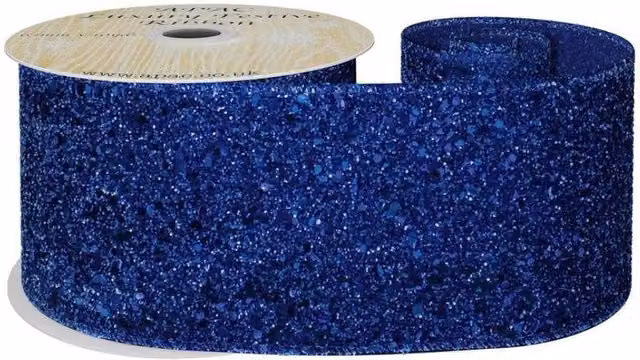 KDMD Royal Blue Glitter Wired Ribbon, Width: 6.3 cm, Length: 9.14 m