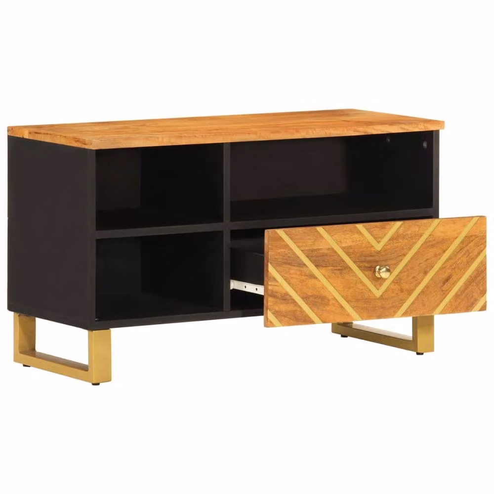 Berkfield Home Industrial Mango Wood TV Cabinet in Brown and Black, W: 80 cm, D: 33.5 cm, H: 46 cm – 3