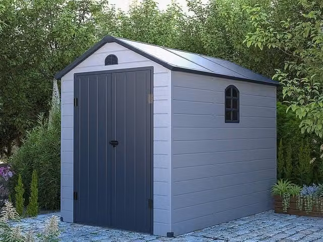 Vente-unique CESIO Grey Resin Garden Shed with Double Doors and Window, 5.32 m2 – 1