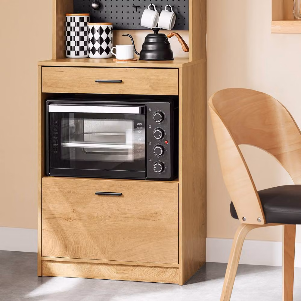 SoBuy Modern Space-Saving Kitchen Sideboard with Pegboard Back in Light Oak – 5