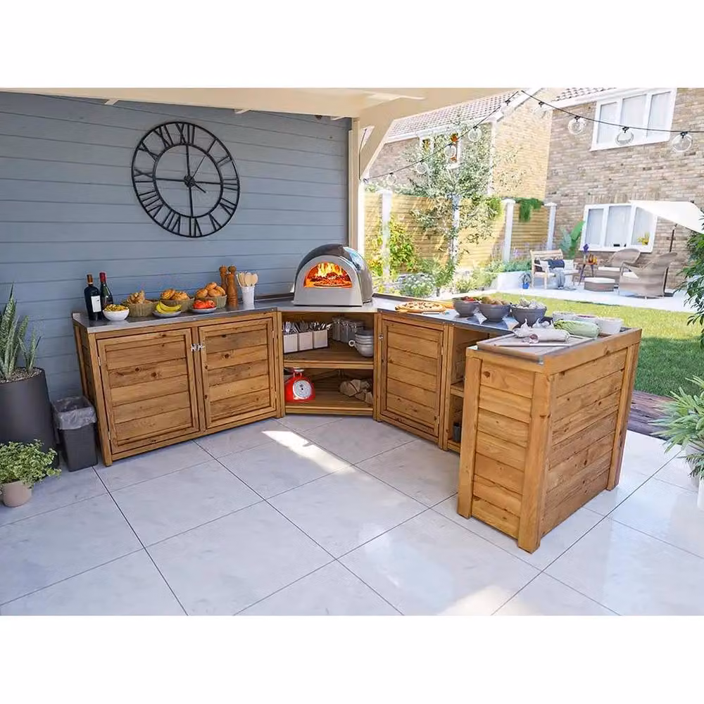 Dunster House Wooden Garden Kitchen Unit C-Configuration in Brown with Stainless Steel Features, W: 250 cm, D: 200 cm – 2
