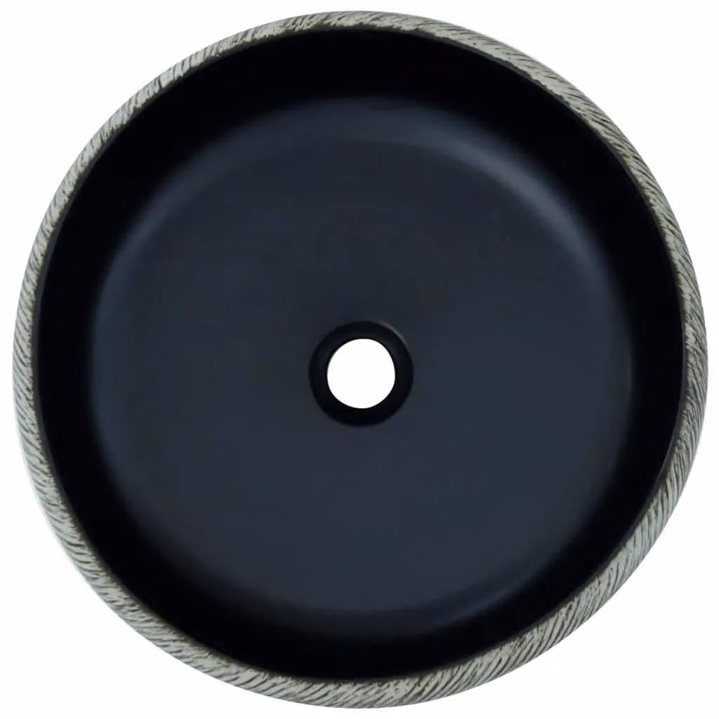 Berkfield Home Round Ceramic Countertop Basin in Black and Grey, Diameter: 41 cm, Height: 14 cm – 3