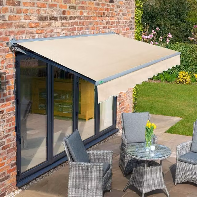 Primrose Half Cassette Garden Patio Awning with Charcoal Aluminium Frame and Ivory Fabric, Width: 300 cm
