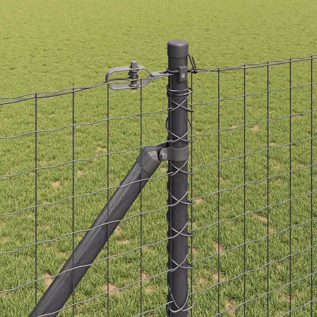 vidaXL Set of 26 Round Grey Metal and Plastic Sturdy Fence Posts