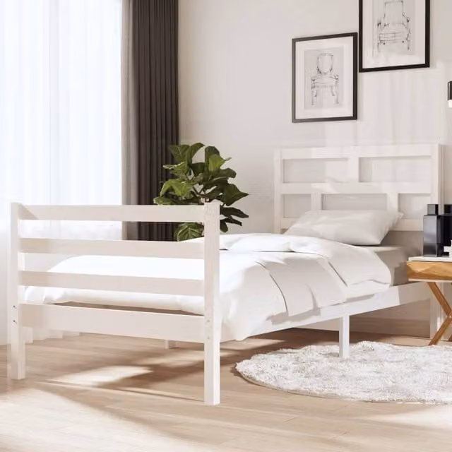 Berkfield Home Single Solid Wood Bed Frame in White, W/D/H: 90 x 190 cm