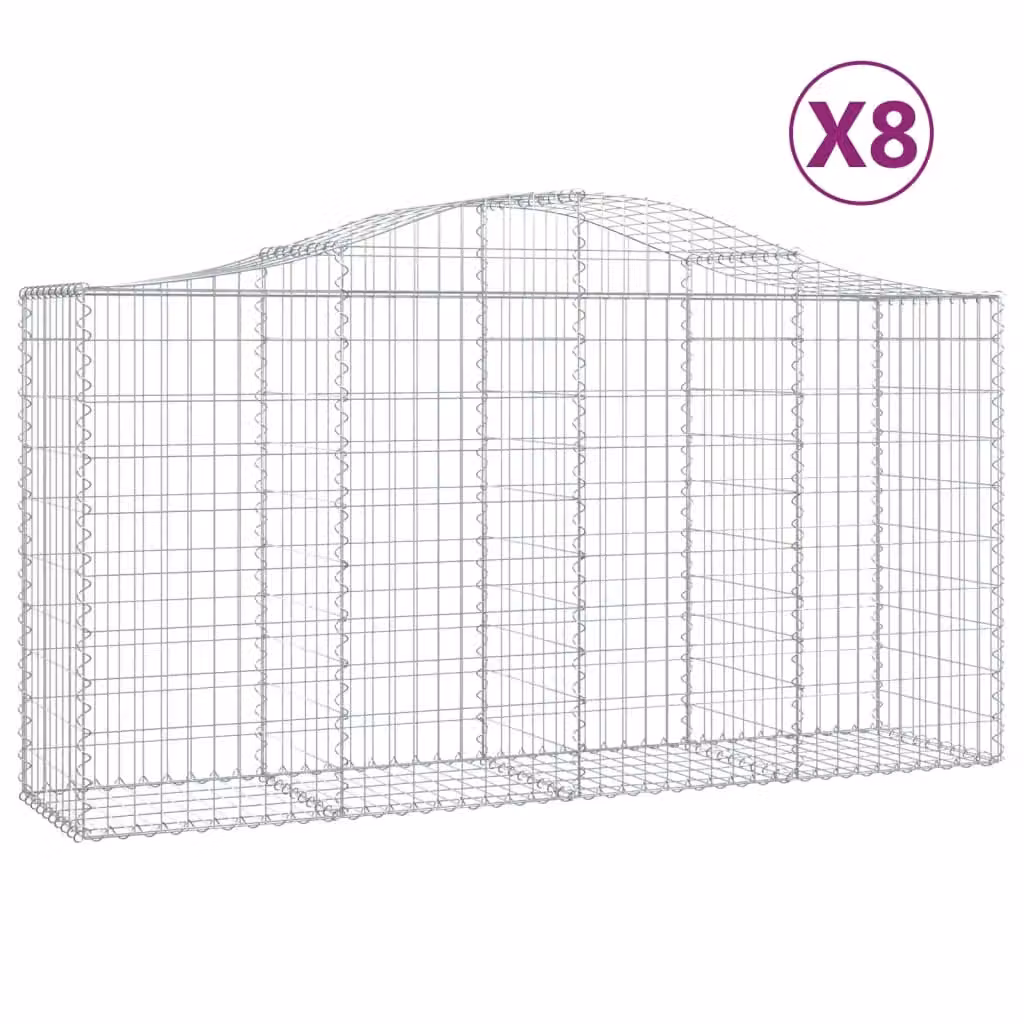 Berkfield Home Arched Gabion Baskets, 8 Piece Set, Silver Galvanised Steel, W: 200 cm, D: 50 cm, H: 100-120 cm – 2