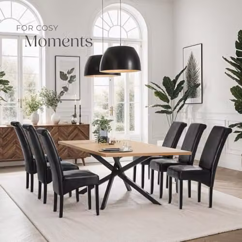 tectake Set of 6 Dining Chairs in Black with Synthetic Leather and Wood Legs – 2