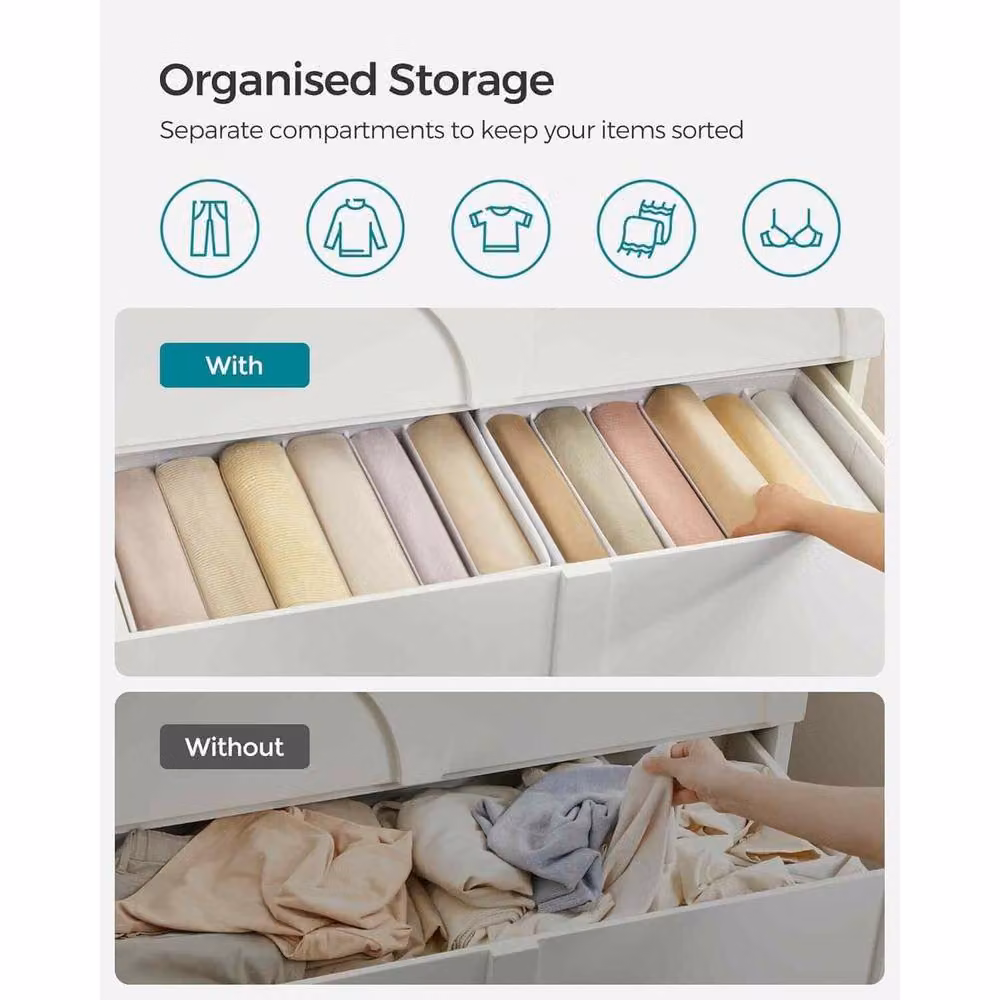 The Bazaarist Pack of 2 White Foldable Fabric Wardrobe Organisers with 6 Compartments and Handles – 2