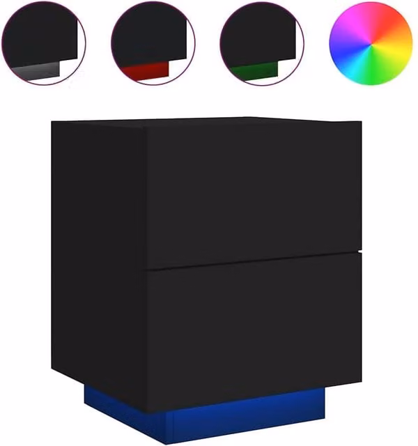 Berkfield Home Modern Black Matt Bedside Cabinet with Integrated LED Lighting and MDF Construction – 1