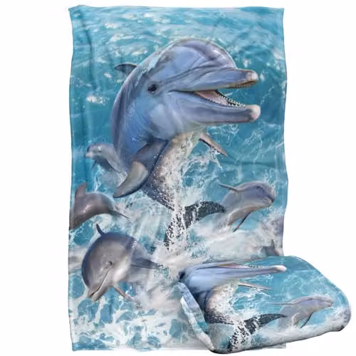JQ Licensing Jlo Dolphins Jumping Silky Touch Super Soft Fleece Throw Blanket, Blue Multicolour, W: 91 cm, D: 147 cm – 1