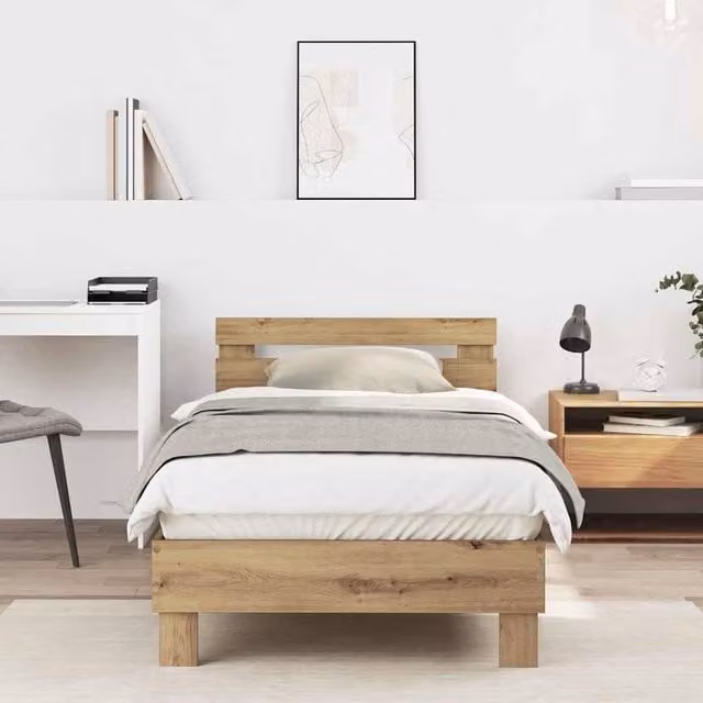 Berkfield Home Artisan Oak Bed Frame in Beige, Engineered Wood, W/D/H: 203 x 95 x 70 cm