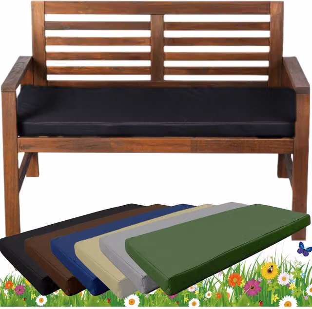 TheWhiteWater Limited Premium Real Foam Rectangular Garden Bench Cushion in Black, Width: 170 cm