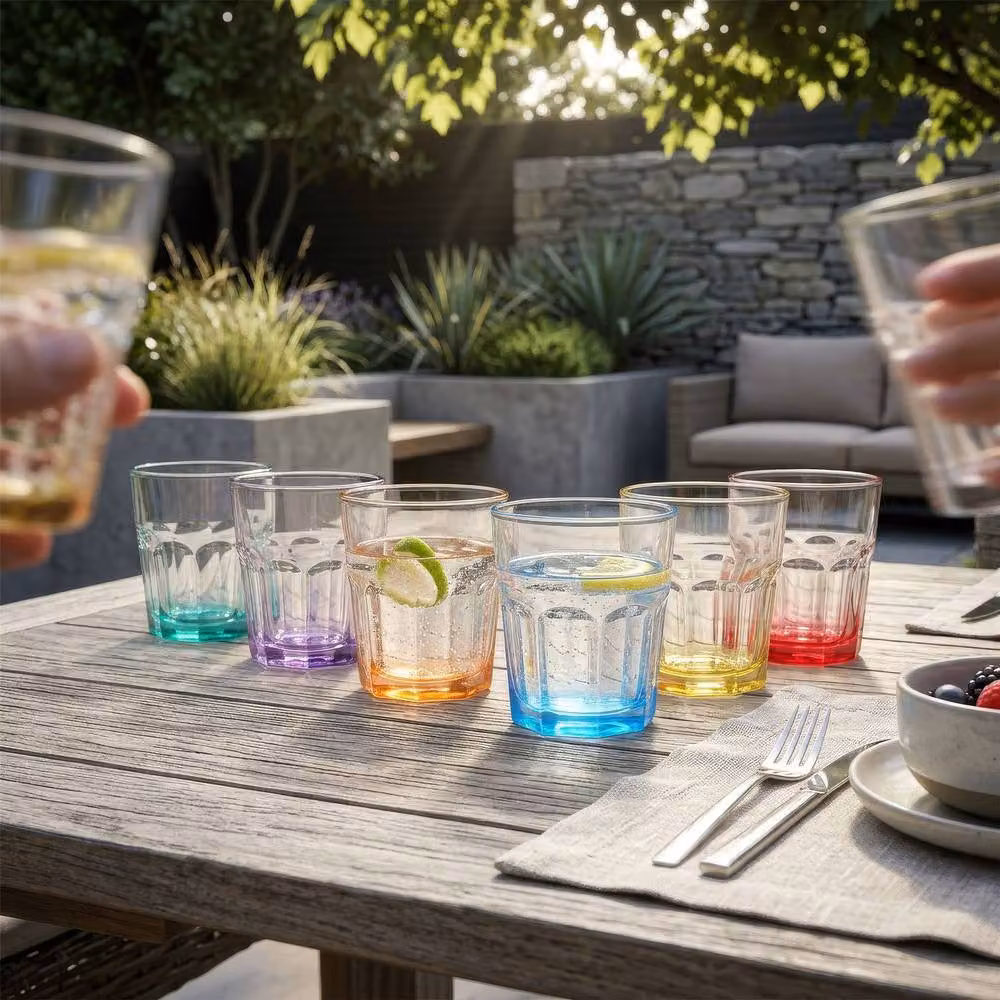 Argon Tableware Geometric Panelled Glass Tumblers with Multicolour Base, 285ml, Pack of 6 – 2