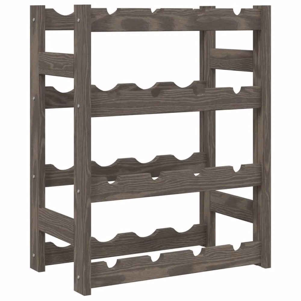 Berkfield Home Wall Mounted Rustic Grey Solid Pine Wine Rack for 16 Bottles – 2