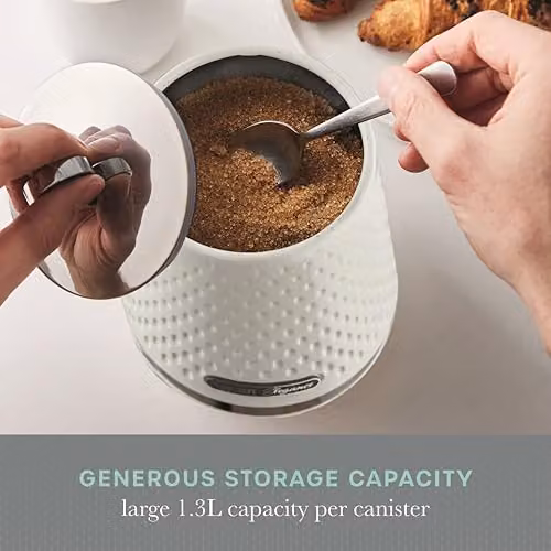 Swan Elegance Set of 3 Airtight Kitchen Storage Canisters for Tea, Coffee and Sugar in White with Stainless Steel Accents, 1.3 l – 3