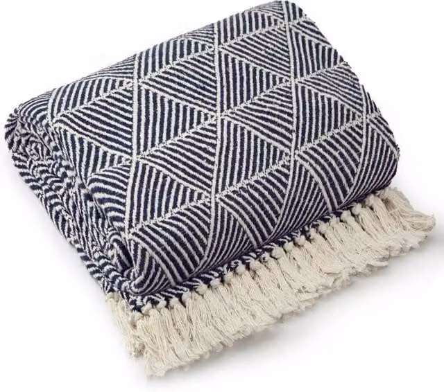 New Edge Blinds Geo Diamond Collection Woven Cotton Throw in Blue, W: 178 cm, L: 254 cm – 1