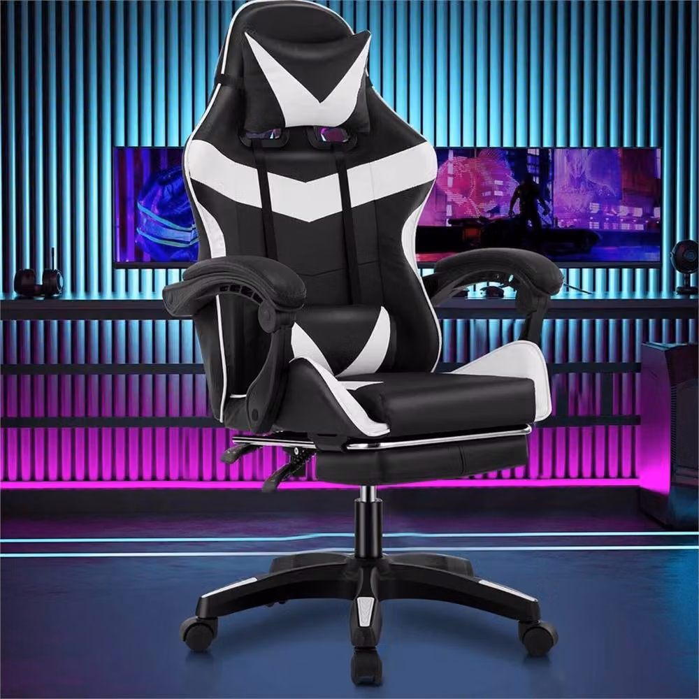 NESTLUNE Racing Gaming Chair in Black with Synthetic Leather, Swivel and Height Adjustable Design – 2
