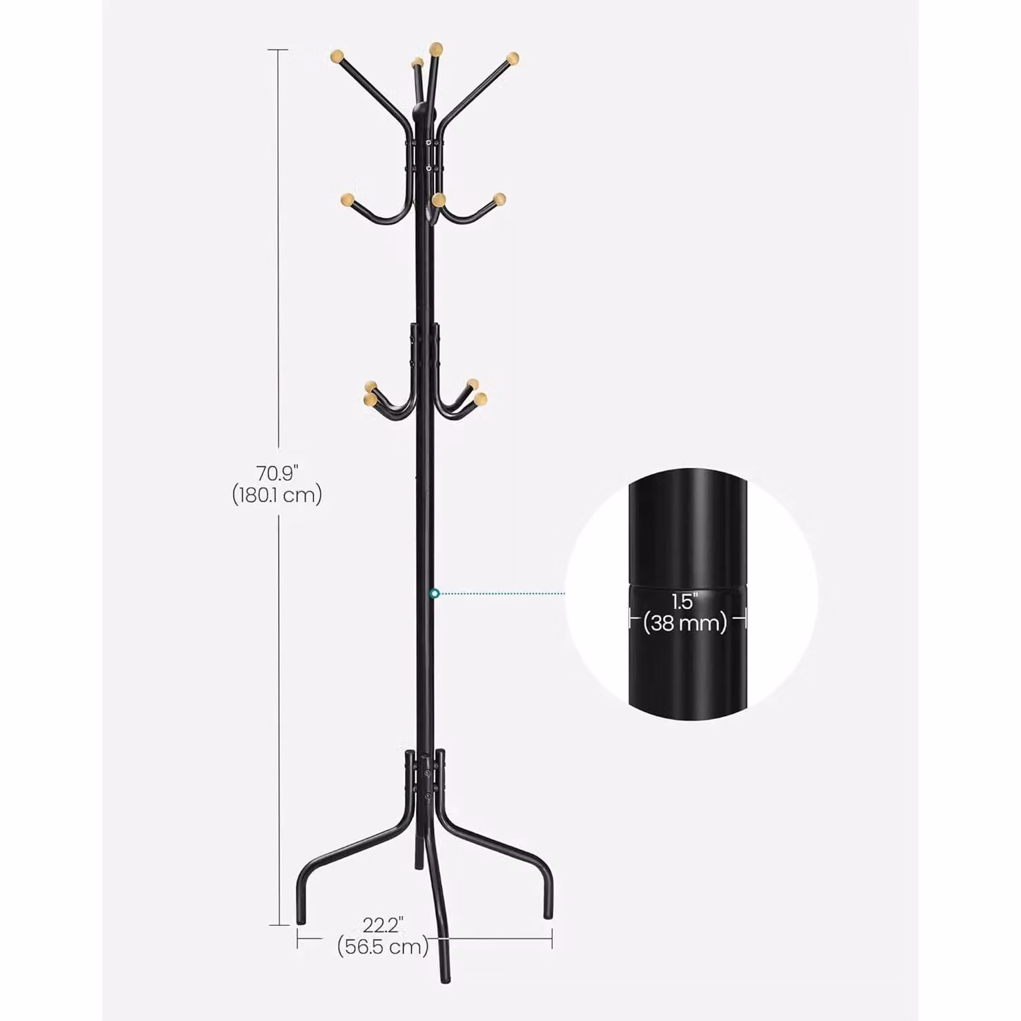 SONGMICS Freestanding Metal Coat Rack with 12 Hooks in Matt Black – 3