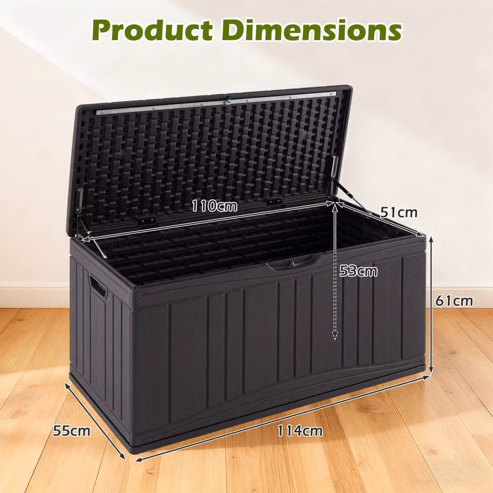 Costway 300 L Outdoor HDPE Patio Deck Storage Box with Lockable Lid in Brown – 2