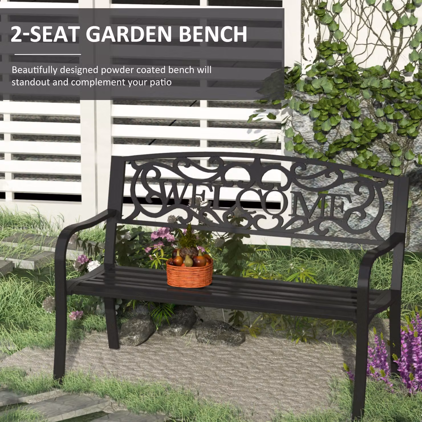 Outsunny 2 Seater Metal Garden Bench in Black – 4
