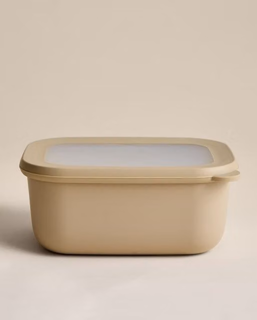 M&S Medium Plastic Storage Container with Snap Lid in Beige and Transparent