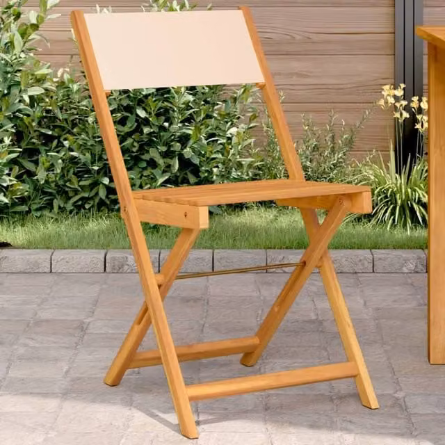 Berkfield Home Bistro Chairs Set of 2 in Beige Acacia Wood and Fabric