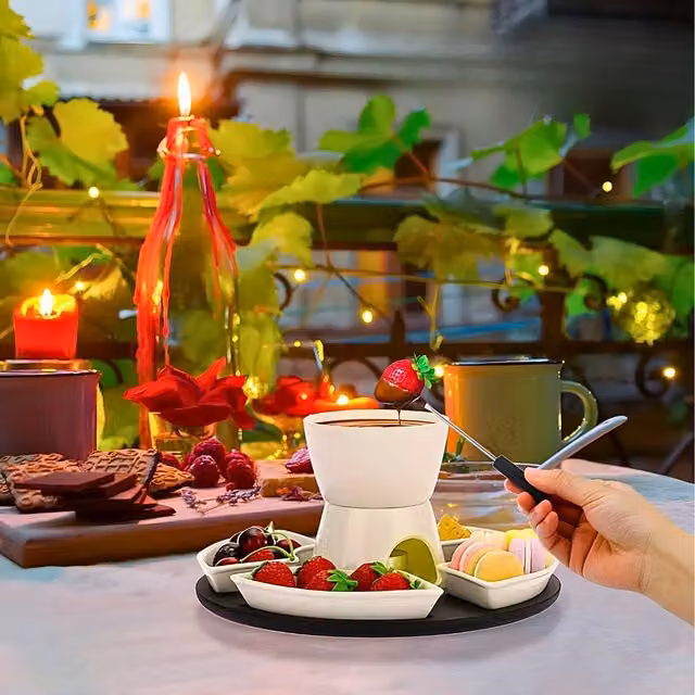 Marco Paul 9 Piece Chocolate Fondue Set in White