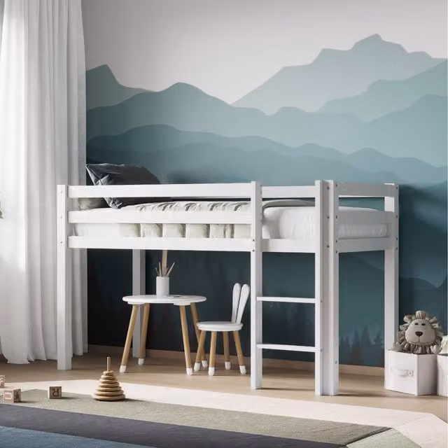 Flair Elara Wooden Shorty Mid Sleeper Bed in White, W/D/H: 160 x 70 cm
