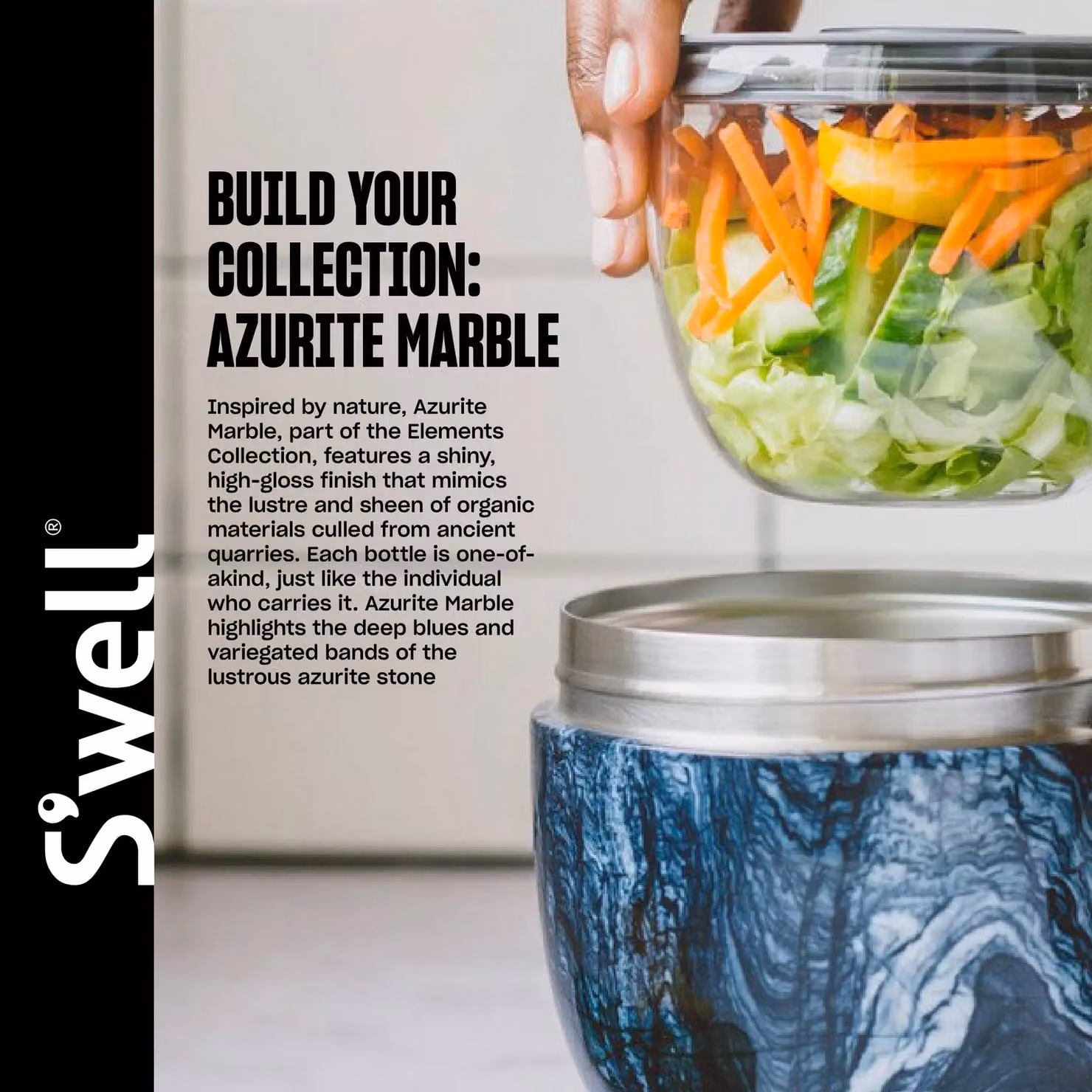 S'well Azurite Marble Tumbler with Lid, Blue and Multicolour, 530ml – 4