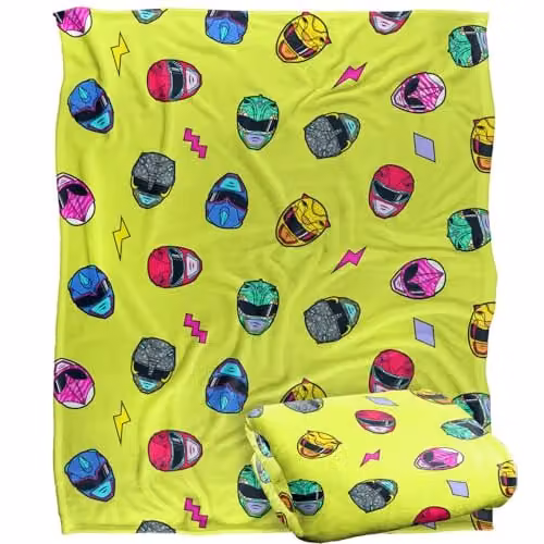 LOGOVISION Power Rangers Helmet Pattern Super Soft Fleece Throw Blanket, Multicolour, W: 152 cm, D: 127 cm